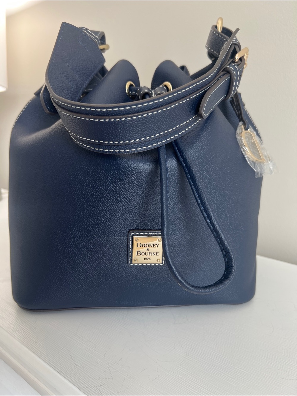 Dooney & Bourke Sorrento Leather Drawstring Navy Style # BMILA2541NVNV - Picture 3 of 11
